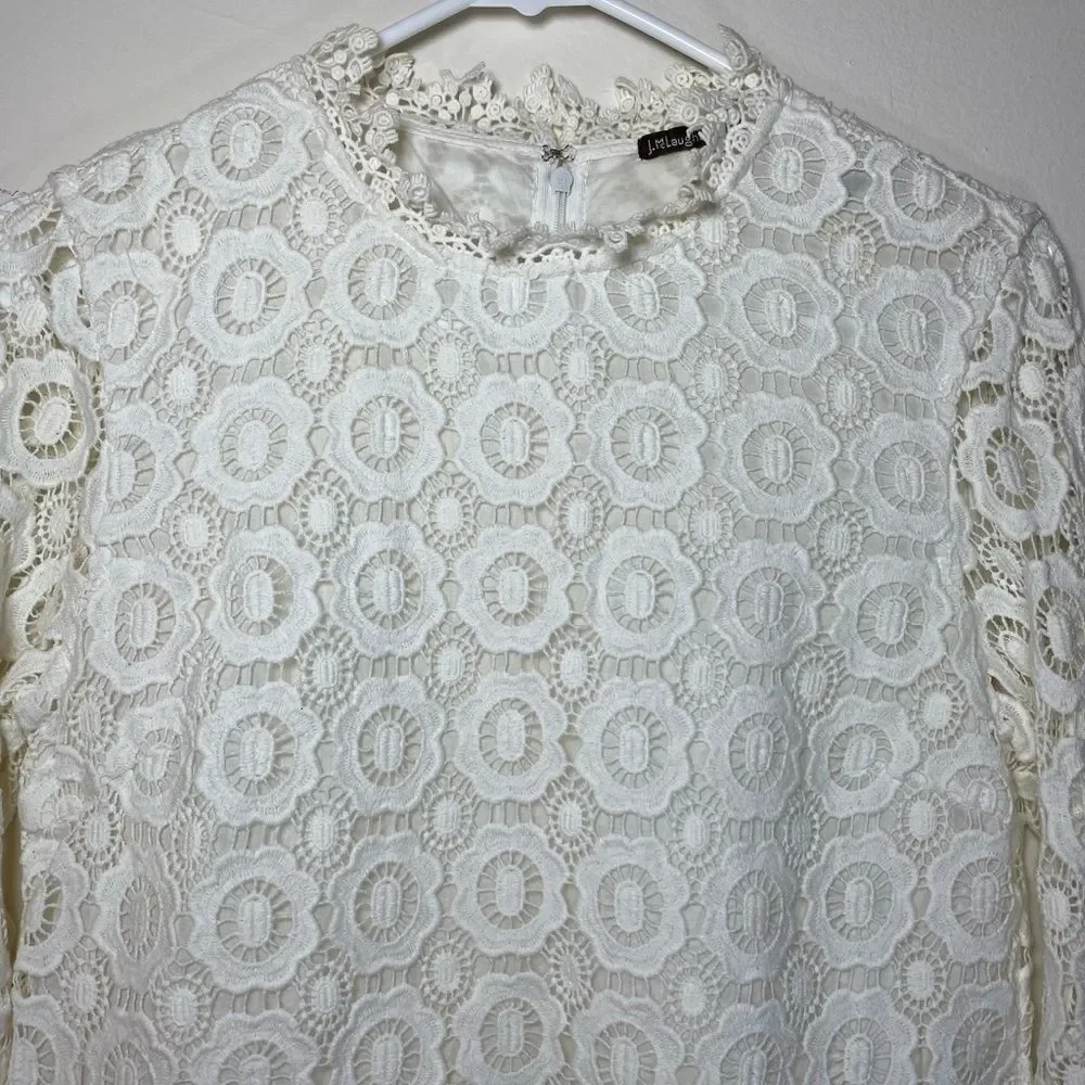 J. McLaughlin Loni Floral Eyelet Crochet Long Sleeve Blouse White Sz XS - Picture 4 of 11
